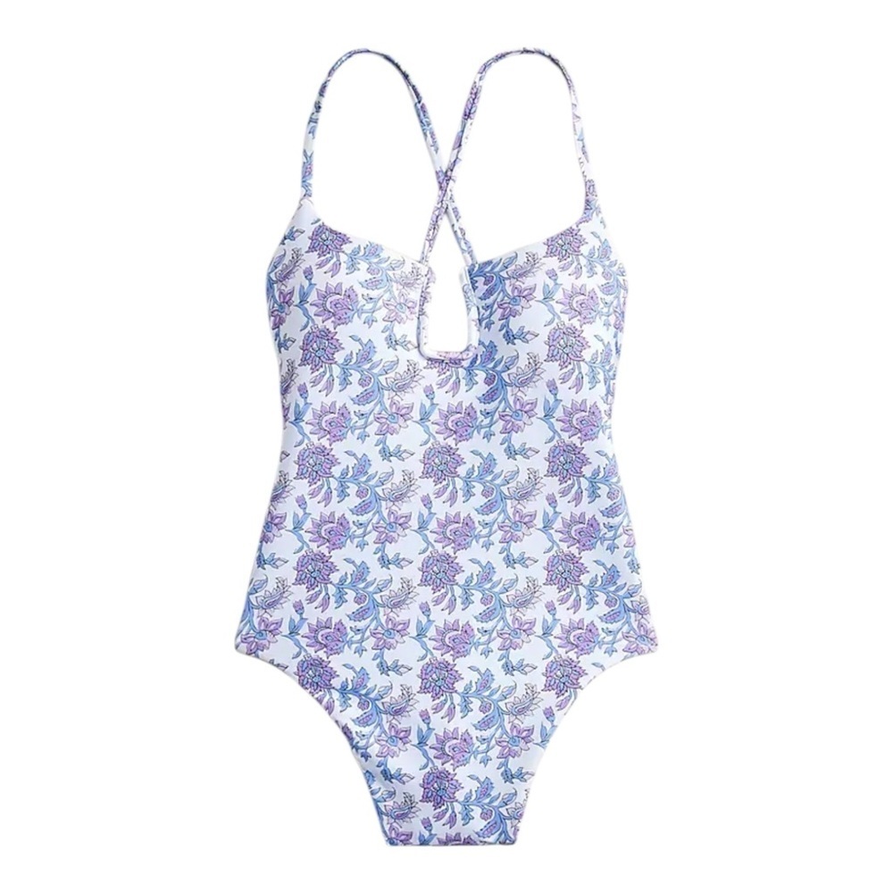 J Crew Mira One Piece Swimsuit in Classic Sculpt Blue Multi Floral Women Size 20